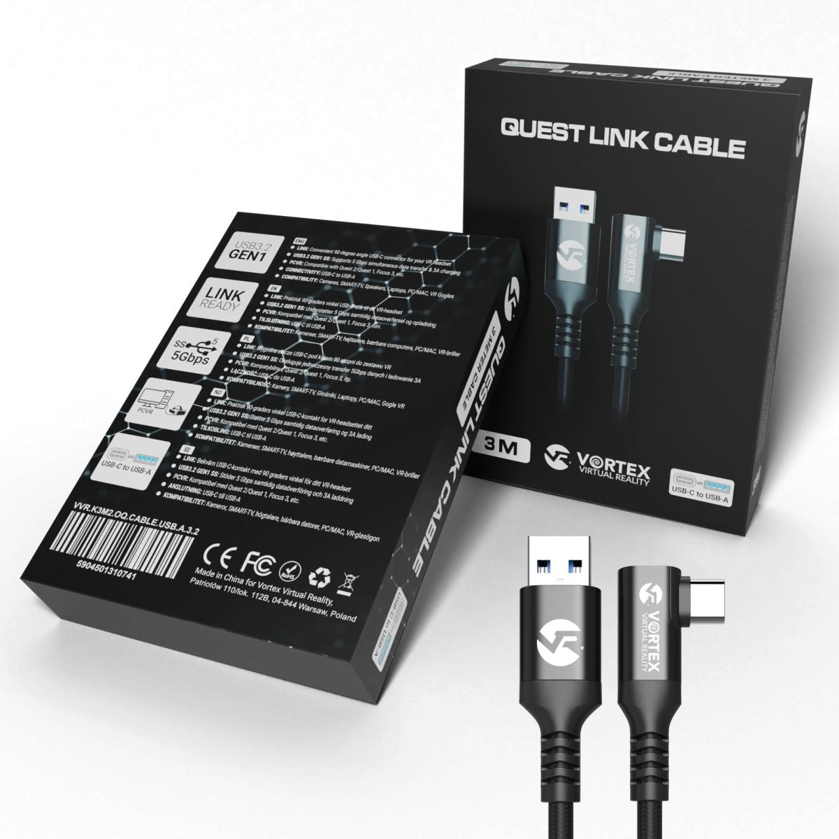 3m cable from VortexVR USB-A to Meta Quest Link to Quest 3S Quest