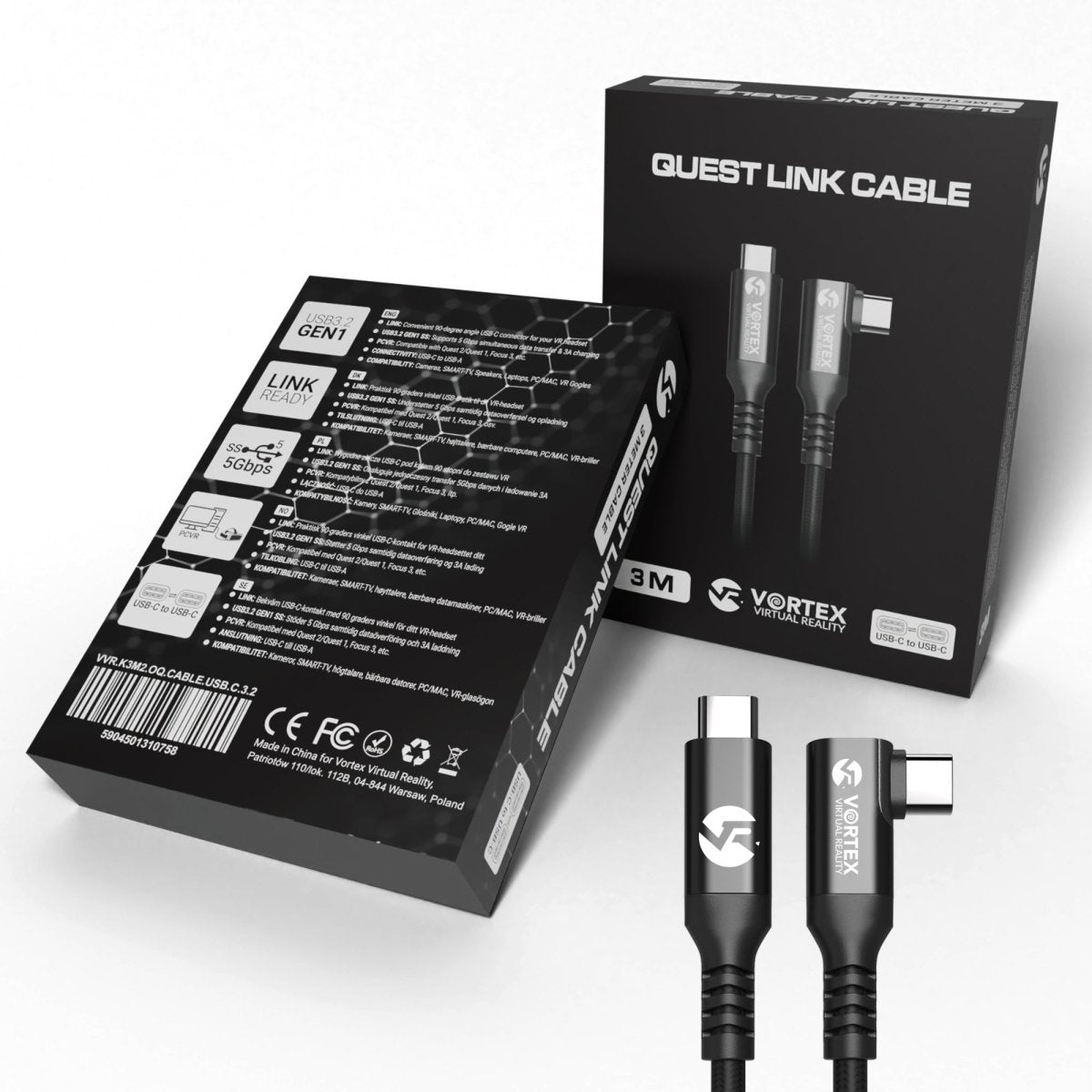 3m cable from VortexVR USB-C to Meta Quest Link to Quest 3S Quest