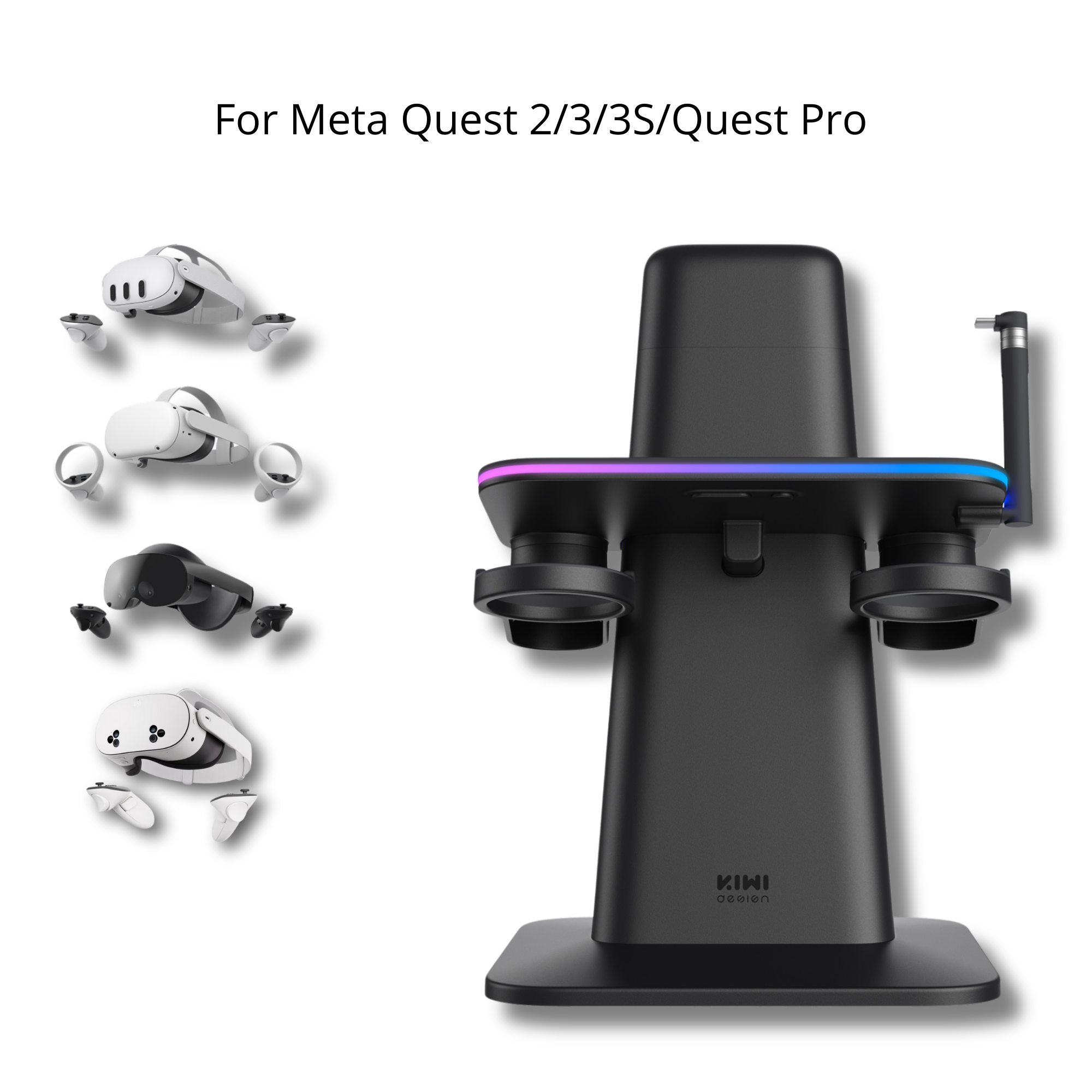 KIWI Design RGB Charging Stand for Meta Quest 3 / 3S | Also Meta Quest