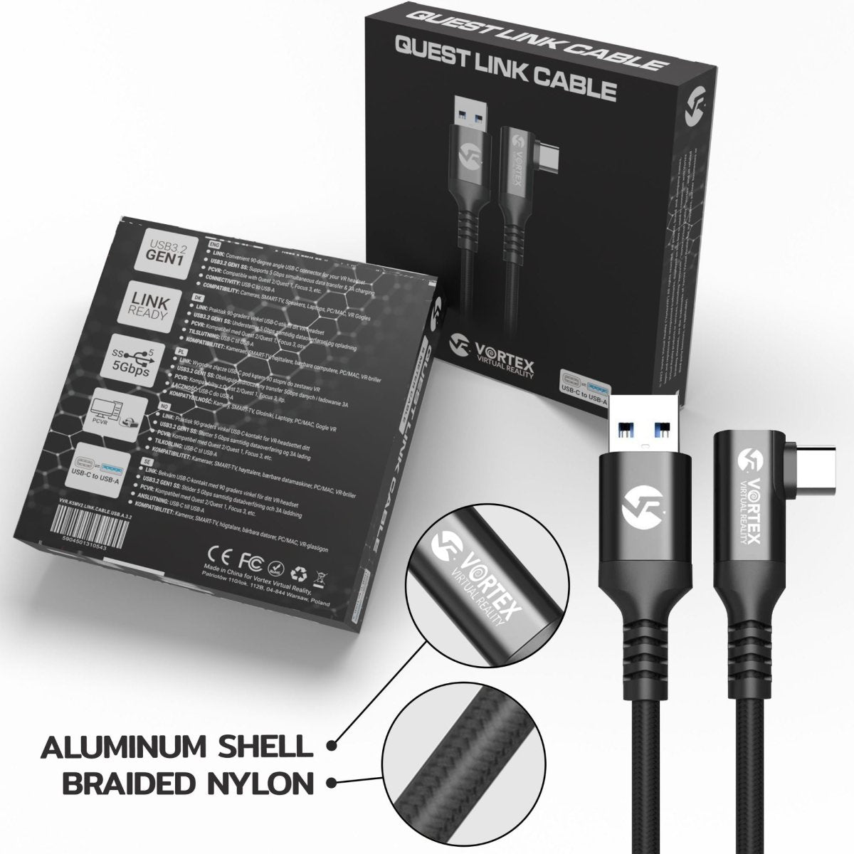 VortexVR cable 5m Fastener USB-A for Quest Quest 3S Quest